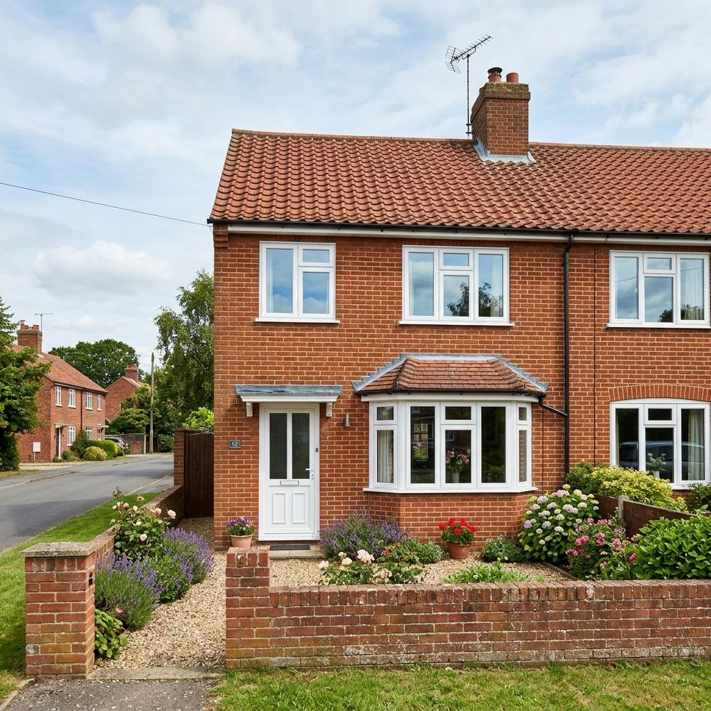 Traditional British home with clean white-framed windows
