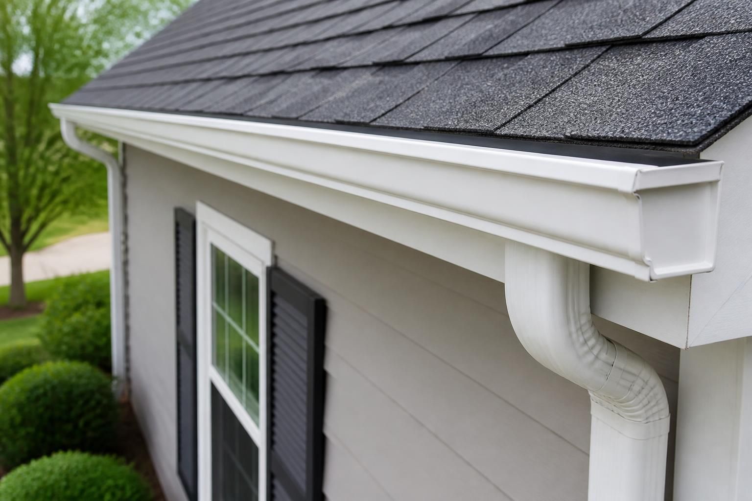 Clean home roofline with clear gutters after service