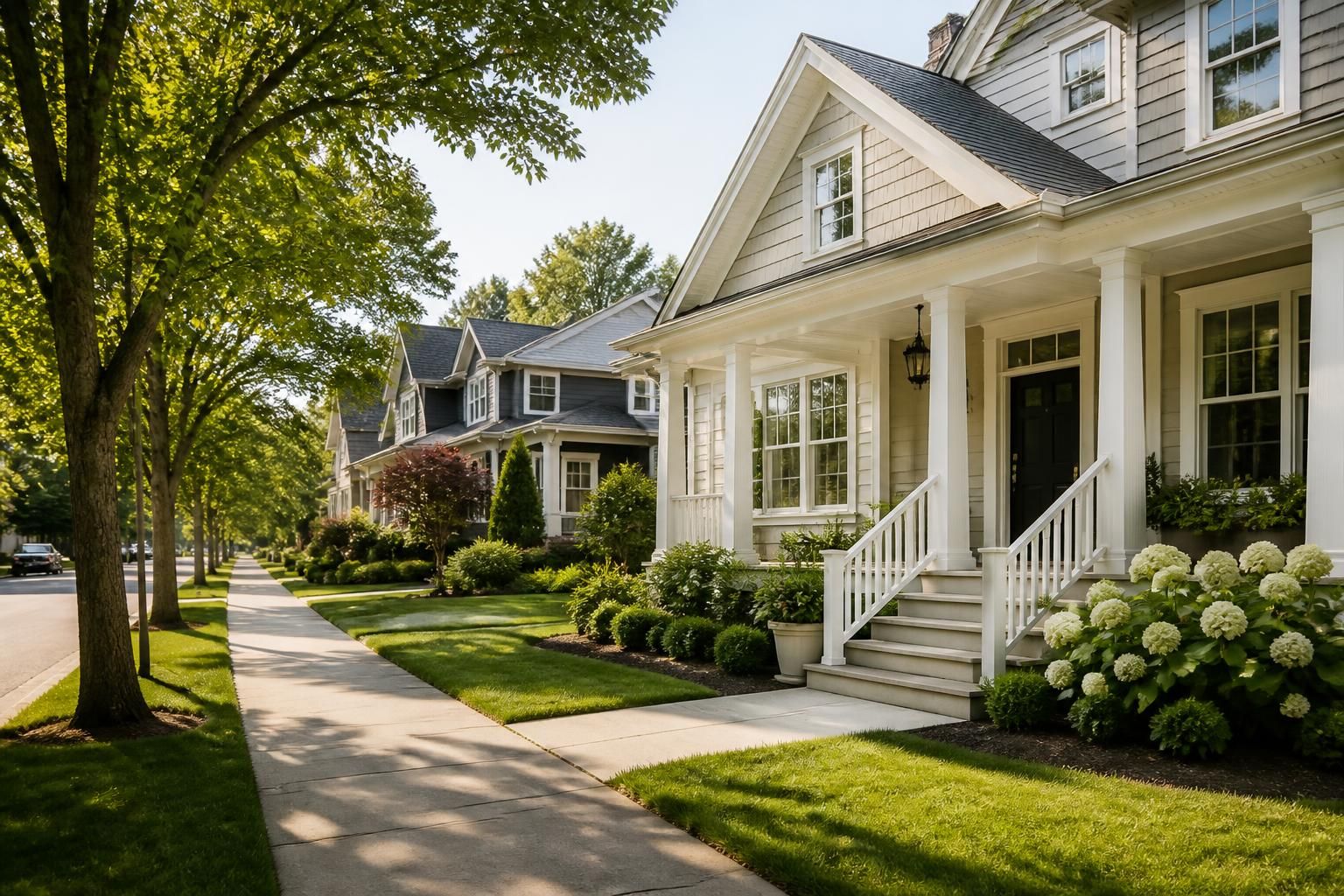 Elegant neighborhood homes with bright clean windows