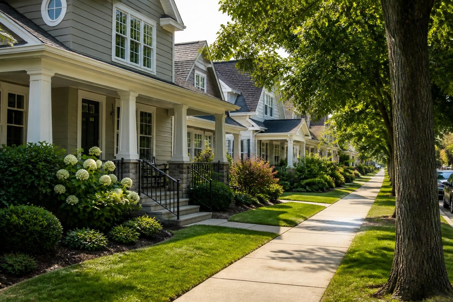 Welcoming residential street with well-kept homes and clean windows